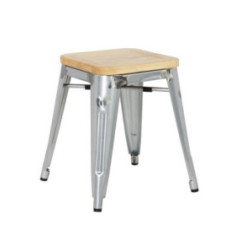 Tabourets bistro bas en acier avec assise en bois Bolero (lot de 4)