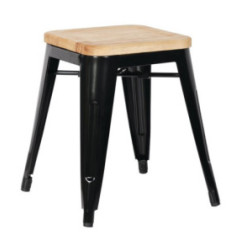 Tabourets bistro bas en acier noir avec assise en bois Bolero (lot de 4)