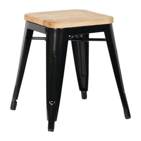 Tabourets bistro bas en acier noir avec assise en bois Bolero (lot de 4)