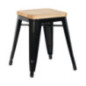 Tabourets bistro bas en acier noir avec assise en bois Bolero (lot de 4)