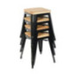 Tabourets bistro bas en acier noir avec assise en bois Bolero (lot de 4)