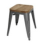 Tabourets bistro bas en acier gris métal avec assise en bois Bolero (lot de 4)
