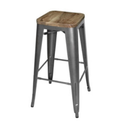 Tabourets hauts en acier gris avec assise en bois Bolero Bistro (lot de 4)