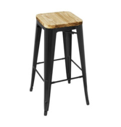 Tabouret bistro haut en acier noir avec assise en bois Bolero lot de 4