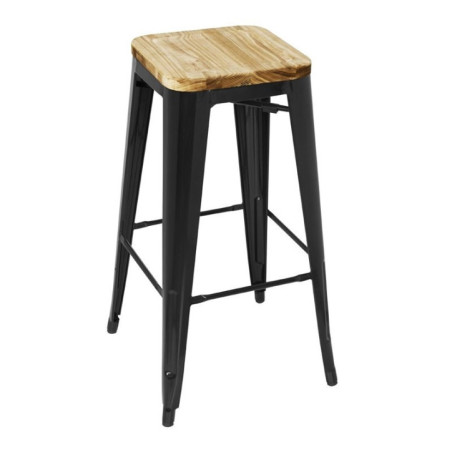 Tabouret bistro haut en acier noir avec assise en bois Bolero lot de 4