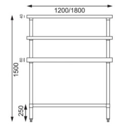 Table inox avec 2 étagères supérieures Vogue 1800mm