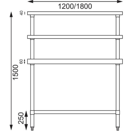 Table inox avec 2 étagères supérieures Vogue 1800mm