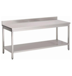 Table inox avec étagère basse et dosseret Gastro M 700 x 700 x 890mm