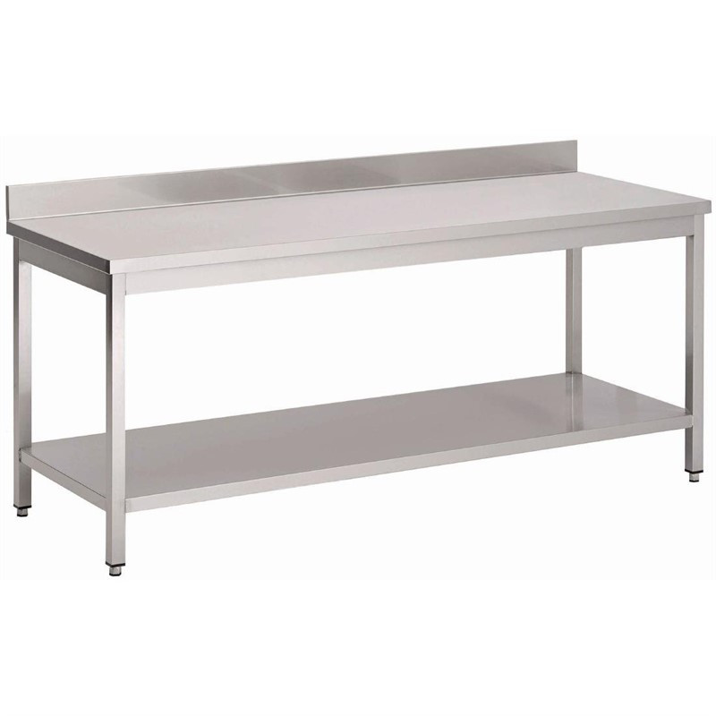 Table inox avec étagère basse et dosseret Gastro M 700 x 700 x 890mm