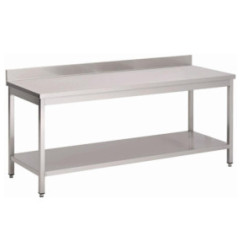 Table inox avec étagère basse et dosseret Gastro M 1400 x 700 x 880mm