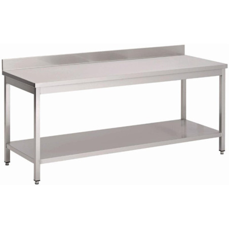 Table inox avec étagère basse et dosseret Gastro M 1800 x 700 x 890mm