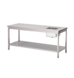 Table du chef inox avec bac à gauche et étagère basse Gastro M 1400 x 700 x 890mm