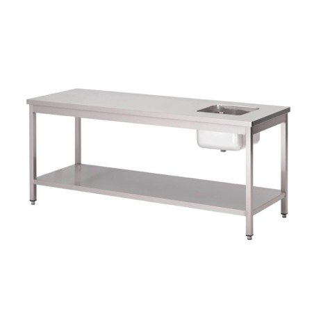 Table du chef inox avec bac à gauche et étagère basse Gastro M 1400 x 700 x 890mm