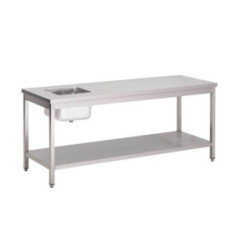 Table du chef inox avec bac à gauche et étagère basse Gastro M 1400 x 700 x 890mm