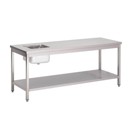 Table du chef inox avec bac à gauche et étagère basse Gastro M 1400 x 700 x 890mm