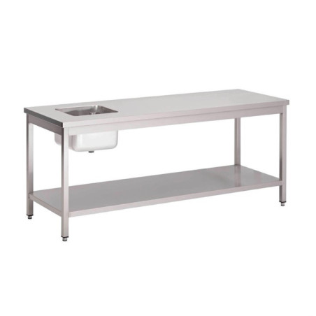 Table du chef inox avec bac à gauche et étagère basse Gastro M 1800 x 700 x 890mm