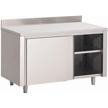 Table armoire inox avec portes coulissantes et dosseret Gastro M 1000 x 700 x 875mm