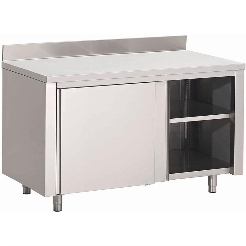 Table armoire inox avec portes coulissantes et dosseret Gastro M 1400 x 700 x 875mm