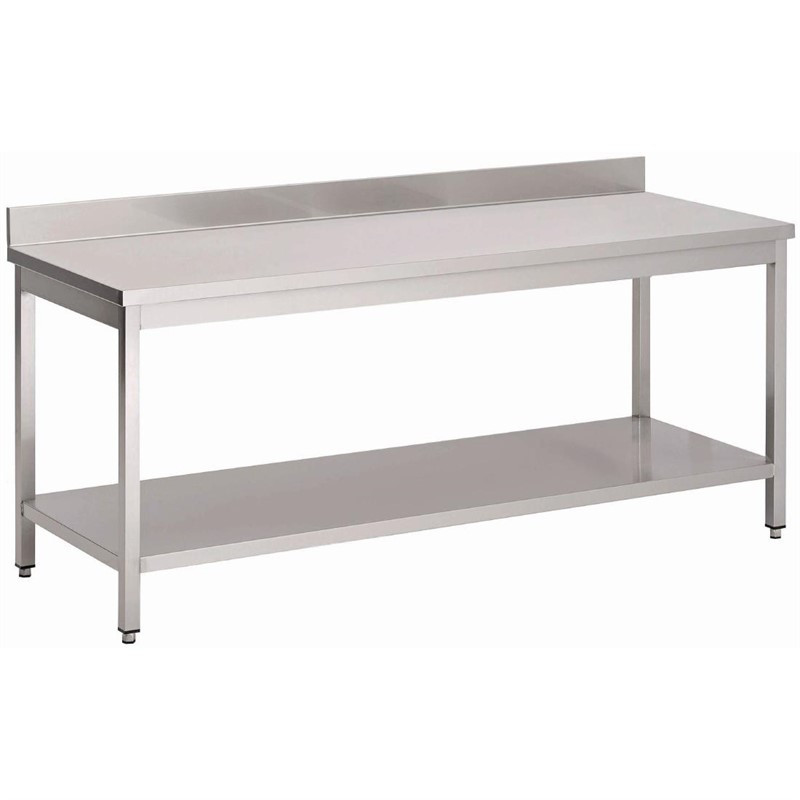 Table de préparation inox 304 avec étagère basse et dosseret Gastro M 89x200x70cm