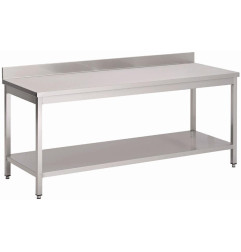 Table inox avec étagère basse et dosseret Gastro M 1200 x 700 x 890mm