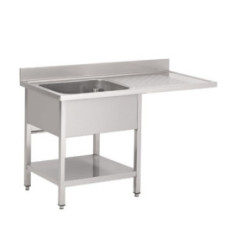 Plonge inox avec étagère basse et emplacement lave-vaisselle Gastro M 1 bac à gauche 120 x 70 x 85 cm