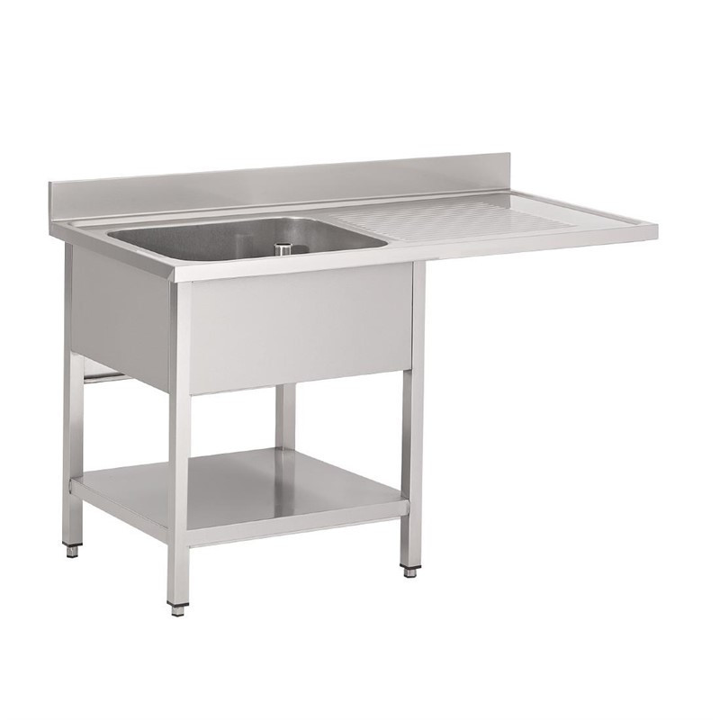 Plonge inox avec étagère basse et emplacement lave-vaisselle Gastro M 1 bac à gauche 120 x 70 x 85 cm