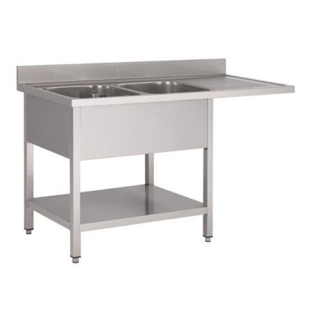 Plonge inox avec étagère basse et emplacement lave-vaisselle Gastro M 2 bacs à gauche 160 x 70 x 85 cm