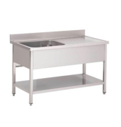 Plonge inox avec étagère basse Gastro M 1 bac à gauche 140 x 70 x 85 cm