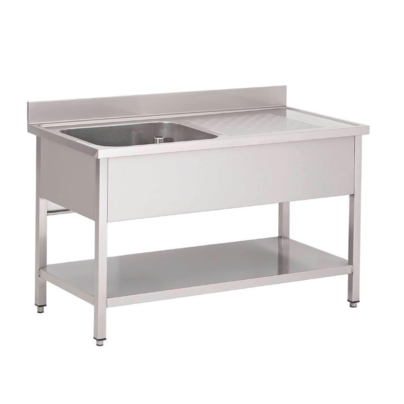 Plonge inox avec étagère basse Gastro M 1 bac à gauche 140 x 70 x 85 cm