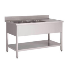 Plonge inox avec étagère basse Gastro M 2 bacs à gauche 160 x 70 x 85 cm