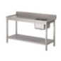 Table d'entrée lave-vaisselle inox avec bac à droite dosseret et tablette inférieure Gastro M 850x1400x700mm
