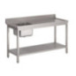 Table d'entrée lave-vaisselle inox avec bac à gauche dosseret et tablette inférieure Gastro M 850x1400x700mm