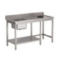 Table d'entrée lave-vaisselle inox avec bac à gauche TVO dosseret et tablette inférieure Gastro M 850x1400x700mm