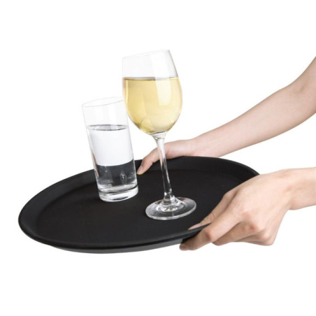 Plateau antidérapant en fibre de verre Olympia Kristallon rond noir 356mm