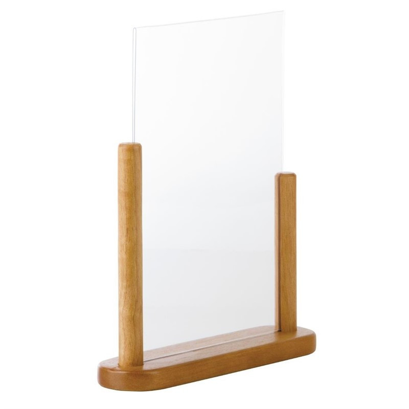 Porte-menu de table acrylique avec support en bois Securit teck A4