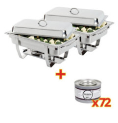 OFFRE SPÉCIALE Lot de 2 chafing dish Milan GN 1/1 + 72 capsules de gel combustible Olympia