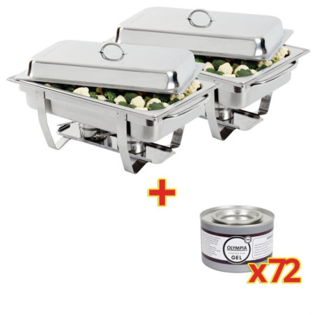 OFFRE SPÉCIALE Lot de 2 chafing dish Milan GN 1/1 + 72 capsules de gel combustible Olympia