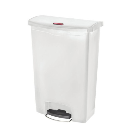 Poubelle à pédale frontale large Slim Jim Step-On Rubbermaid blanche 90L