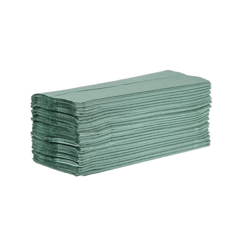 Essuie-mains 1 pli pliage en Z vert 250 feuilles Jantex (lot de 12)