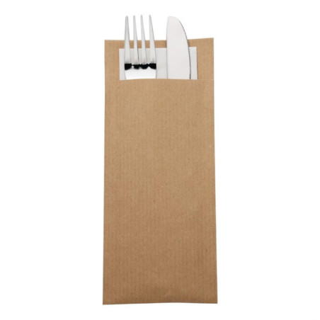 Pochettes à couverts kraft avec serviette blanche Europochette (lot de 500)