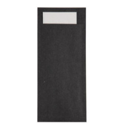 Pochettes à couverts noires avec serviette blanches Europochette (lot de 500)