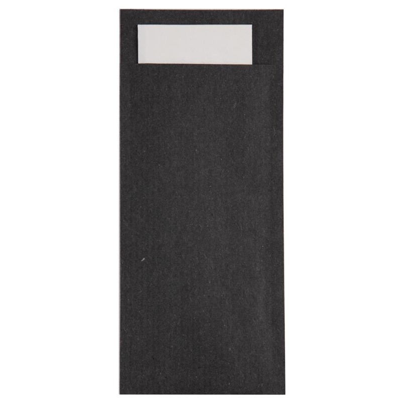 Pochettes à couverts noires avec serviette blanches Europochette (lot de 500)