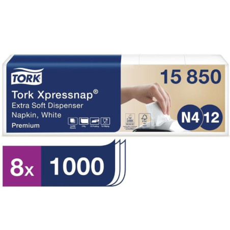 Serviettes blanches pour distributeur Tork Xpressnap Extra Soft  (Lot de 8000)