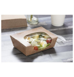 Barquettes à salade kraft recyclables avec fenêtre acétate 825ml (lot de 200)