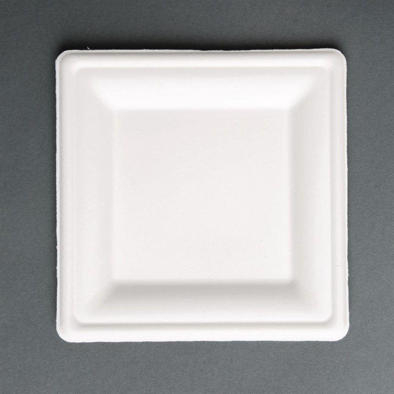 Assiettes carrées compostables en bagasse Fiesta Compostable 159mm (lot de 50)