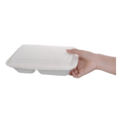 Boîtes 2 compartiments avec couvercle à charnière compostables en bagasse Fiesta Compostable 253mm (lot de 200)