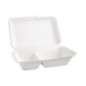 Boîtes 2 compartiments avec couvercle à charnière compostables en bagasse Fiesta Compostable 253mm (lot de 200)