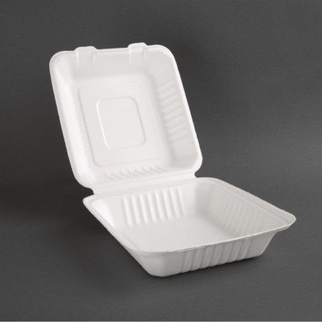 Boîtes avec couvercle à charnière Recyclables en bagasse Fiesta Recyclable 223mm (lot de 200)