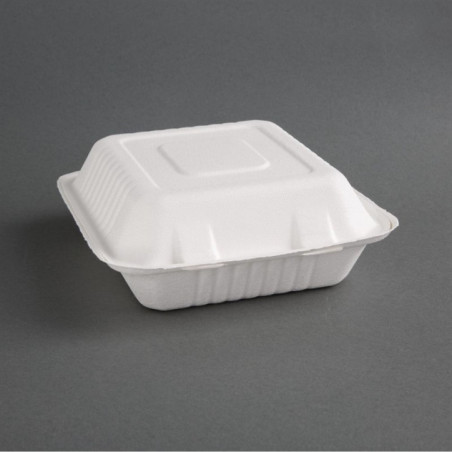 Boîtes 3 compartiments avec couvercle à charnière compostables en bagasse Fiesta Compostable 201mm (lot de 200)