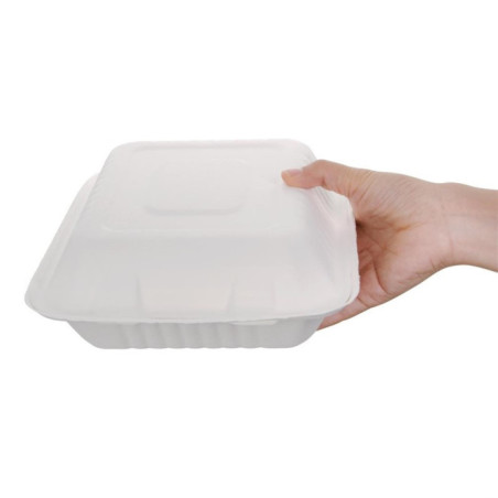 Boîtes 3 compartiments avec couvercle à charnière compostables en bagasse Fiesta Compostable 201mm (lot de 200)